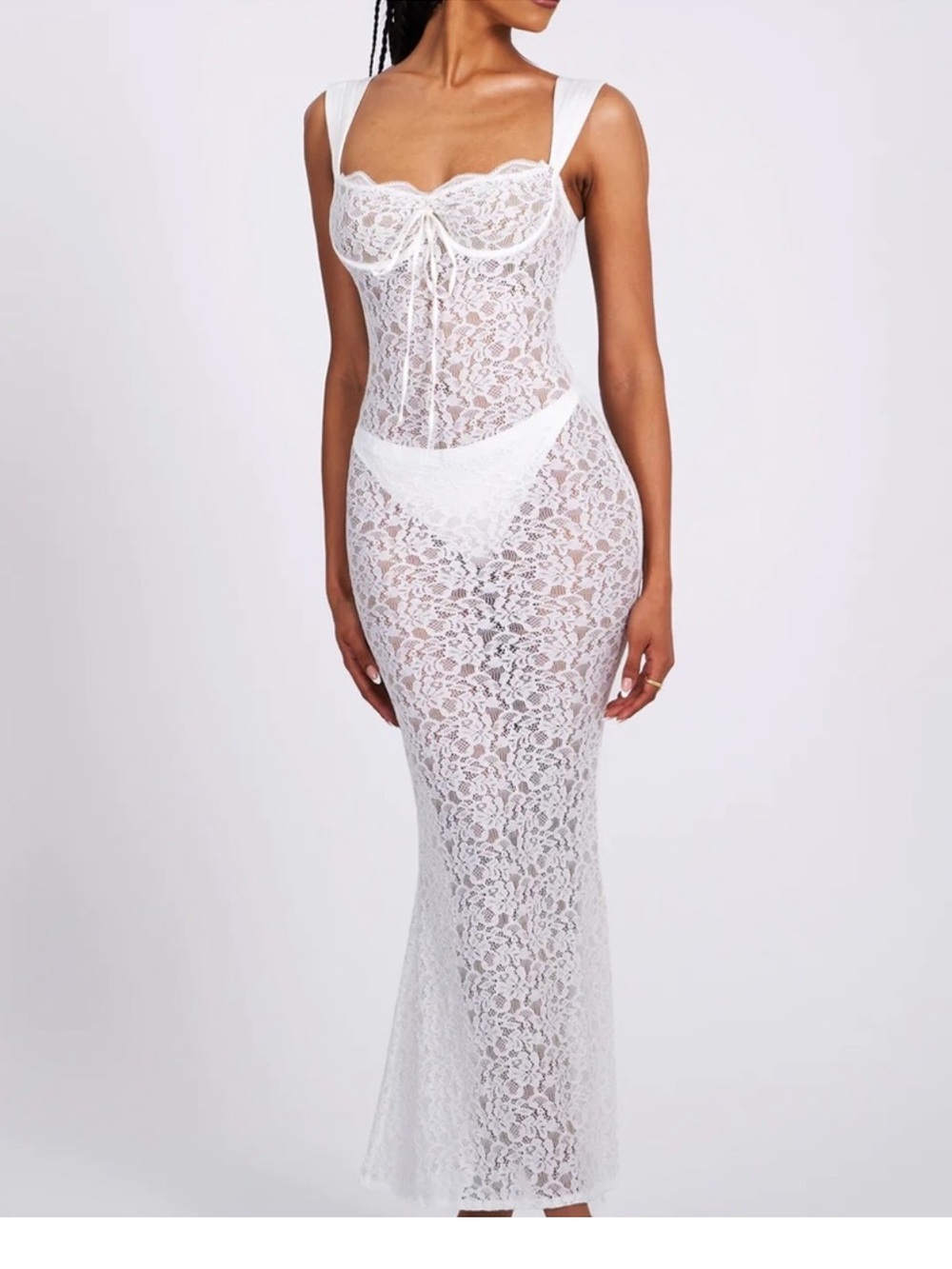 Miss Circle White Lace Sheer Maxi Dress